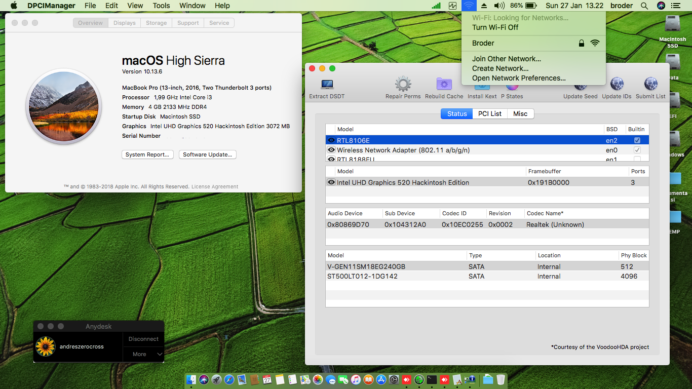 Success Hackintosh macOS High Sierra 10.13.6 Build 17G65 at Asus X441UV-WX091D